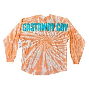 Disney Cruise Line Spirit Jersey Medium Orange Tie Dye Bahamas Castaway Cay NWT